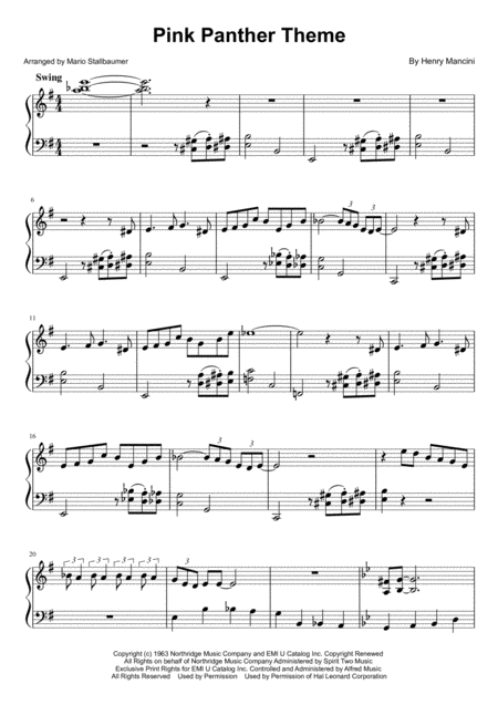 Free Sheet Music Pink Panther Theme