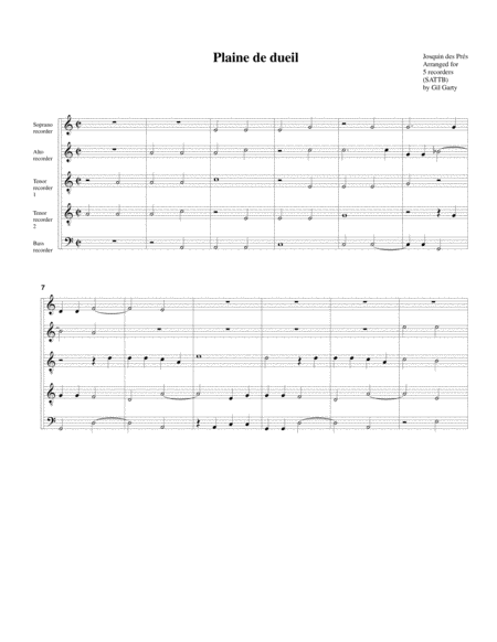 Free Sheet Music Plaine De Dueil Arrangement For 5 Recorders