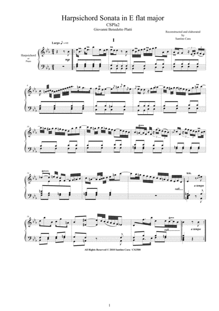 Free Sheet Music Platti Harpsichord Or Piano Sonata In E Flat Major Cspla2 Complete Score