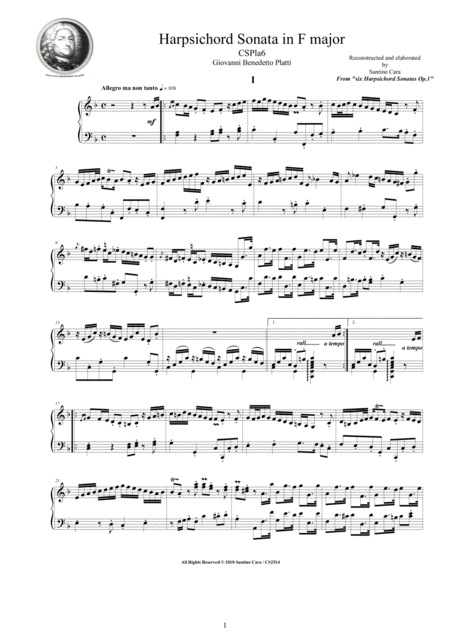 Platti Harpsichord Or Piano Sonata No 3 In F Major Op 1 Cspla6 Sheet Music