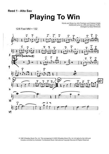 Playing To Win Vocal With Small Big Band 5 7 Horns Key Of F Minor Sheet Music