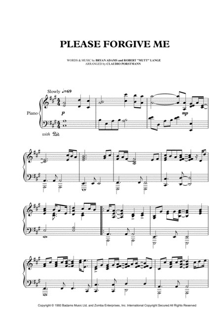 Please Forgive Me Intermediate Bryan Adams Sheet Music