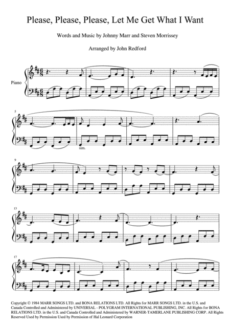 Please Please Please Let Me Get What I Want Piano Solo Sheet Music