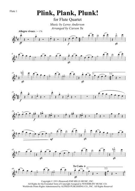 Free Sheet Music Plink Plank Plunk For Flute Quartet 4 C Flutes