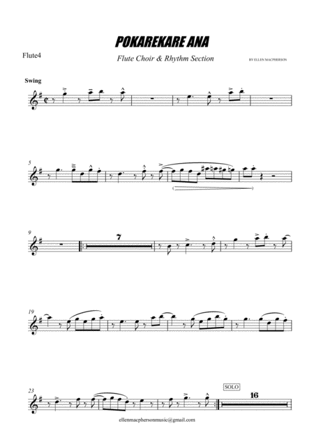 Free Sheet Music Pokarekare Ana Flute Choir Rhythm Section Flute 4