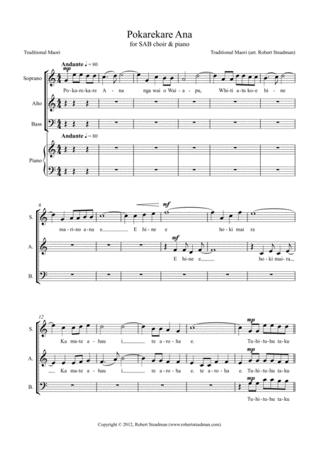 Free Sheet Music Pokarekare Ana