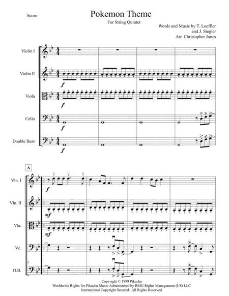 Pokemon Theme For String Quintet Sheet Music