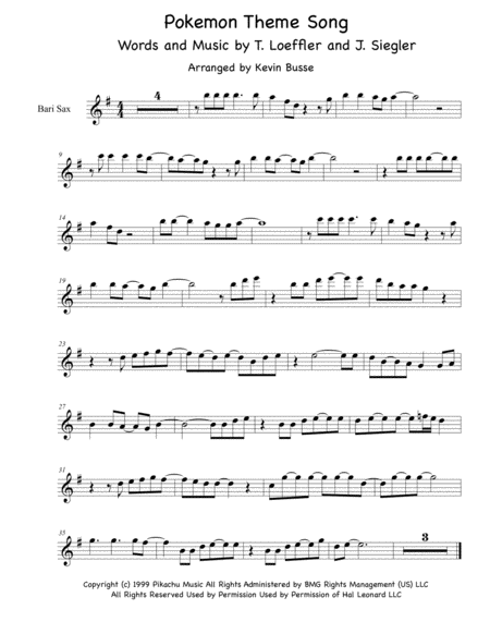 Pokemon Theme Song Bari Sax Sheet Music