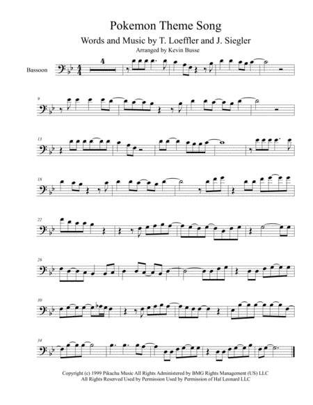 Free Sheet Music Pokemon Theme Song Bassoon