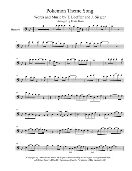 Pokemon Theme Song Bassoon Sheet Music