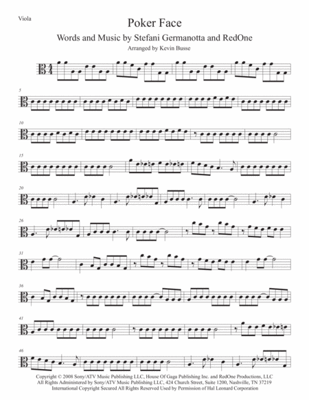 Poker Face Easy Key Of C Viola Sheet Music