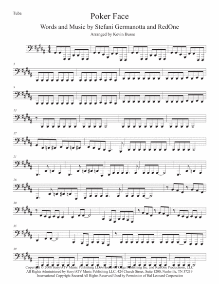 Poker Face Original Key Tuba Sheet Music