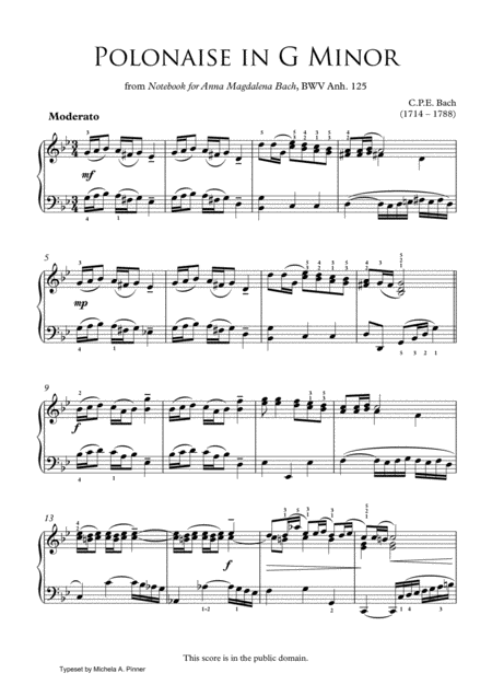 Polonaise In G Minor Bwv Anh 125 By C P E Bach Sheet Music