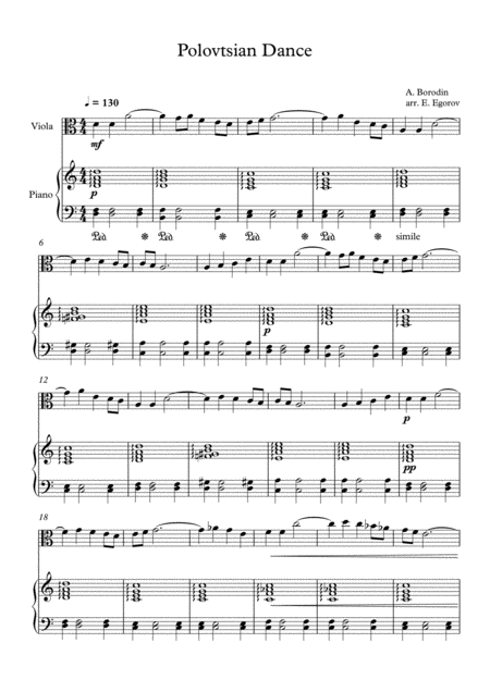 Free Sheet Music Polovtsian Dance Alexander Borodin For Viola Piano