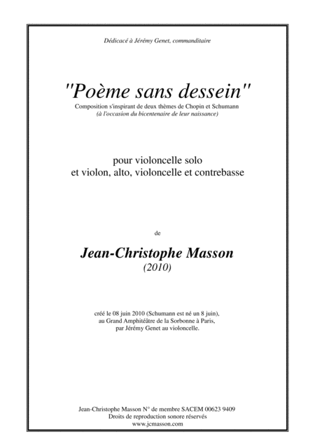 Pome Sans Dessein For Cello Solo And Violin Viola Cello And Doublebass Jcm 2010 Sheet Music