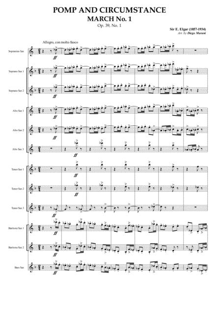 Free Sheet Music Pomp And Circumstance March No 1 For Saxophone Ensemble