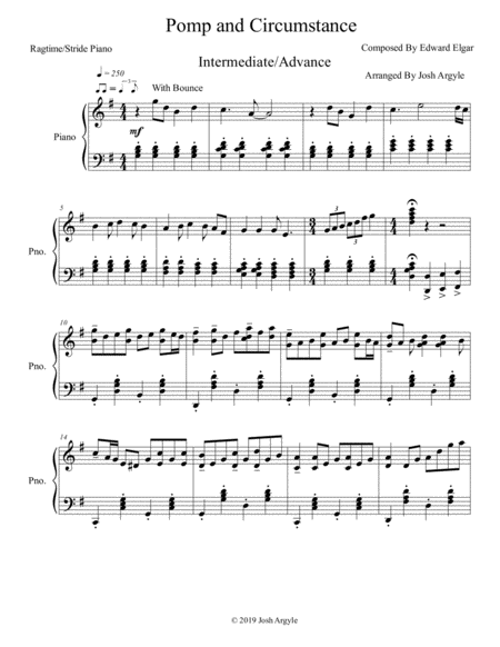 Pomp And Circumstance Ragtime Arrangement Sheet Music