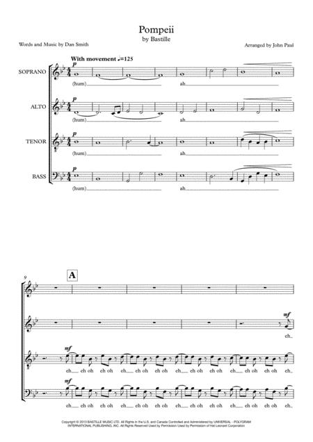 Free Sheet Music Pompeii Satb Arrangement