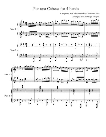 Por Una Cabeza For Piano Duet 4 Hands Sheet Music