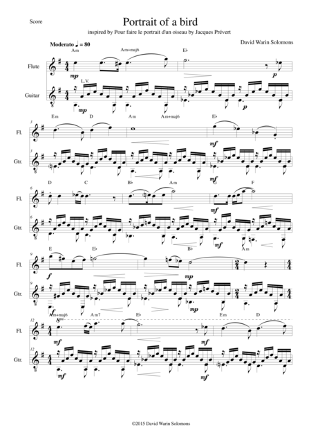 Portrait Of A Bird For Flute And Guitar Sheet Music