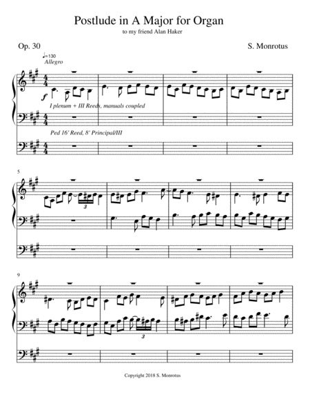 Free Sheet Music Postlude In A Major For Organ Op 30