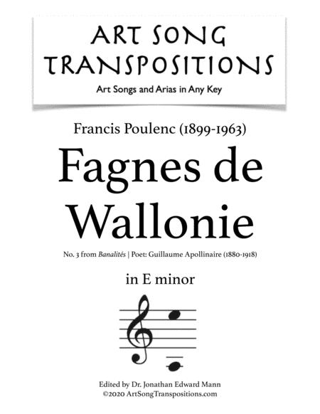 Poulenc Fagnes De Wallonie Transposed To E Minor Sheet Music