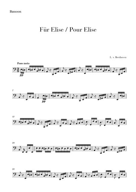 Free Sheet Music Pour Elise Fr Elise For Bassoon