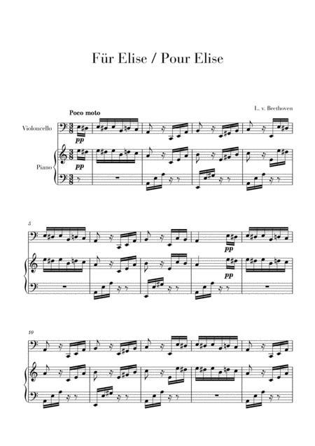 Free Sheet Music Pour Elise Fr Elise For Cello And Piano