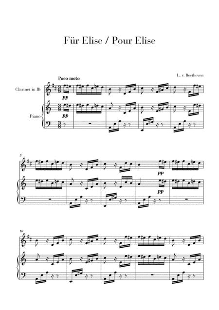 Free Sheet Music Pour Elise Fr Elise For Clarinet And Piano