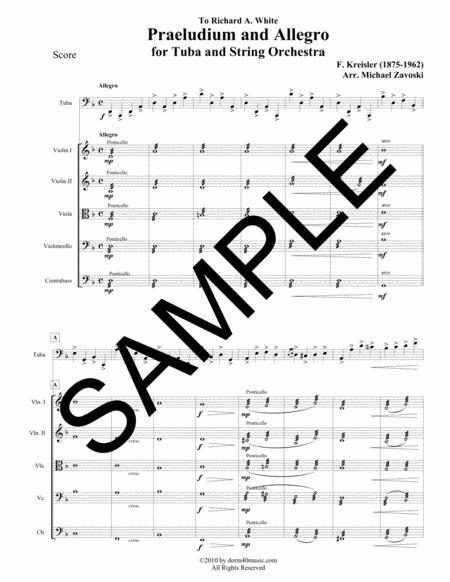 Free Sheet Music Praeludium Allegro For Solo Tuba And String Orchestra