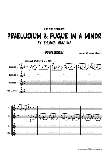 Free Sheet Music Praeludium Fugue In A Minor Bwv543 By Js Bach For Clarinet Quartet