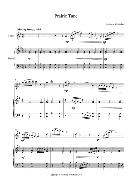 Free Sheet Music Prairie Tune For Flute And Piano