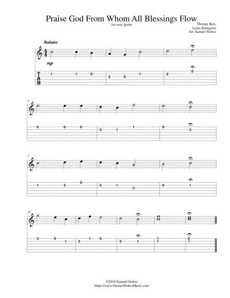 Free Sheet Music Praise God From Whom All Blessings Flow Doxology For Easy Guitar With Tab