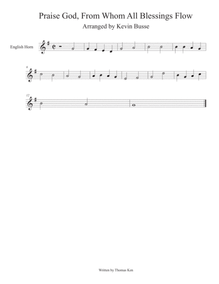 Praise God From Whom All Blessings Flow English Horn Sheet Music