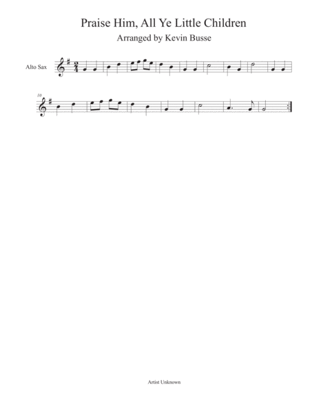 Praise Him All Ye Little Children Alto Sax Sheet Music