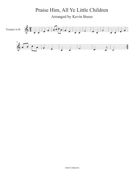 Praise Him All Ye Little Children Easy Key Of C Trumpet Sheet Music