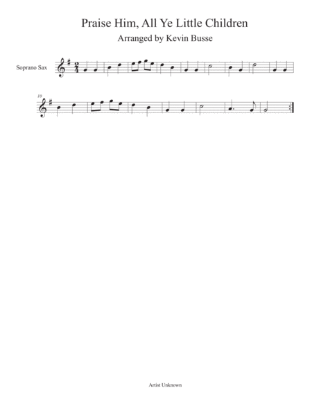 Praise Him All Ye Little Children Soprano Sax Sheet Music