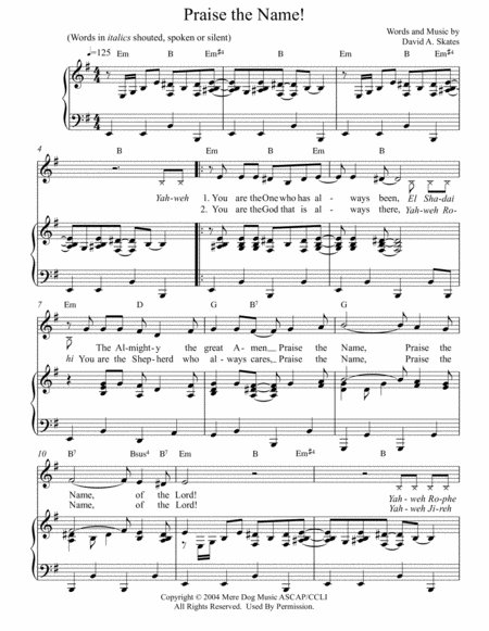 Free Sheet Music Praise The Name