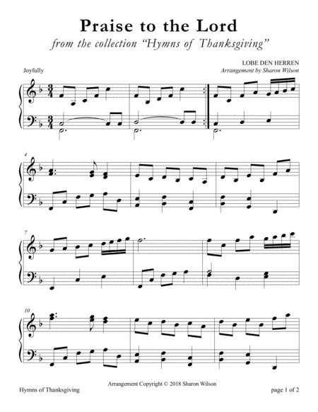 Praise To The Lord Large Print Piano Solo Sheet Music