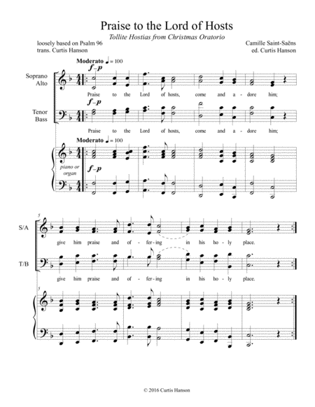Free Sheet Music Praise To The Lord Of Hosts Satb