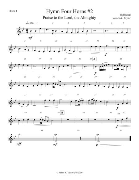 Praise To The Lord The Almighty Horn Quartet 2 Sheet Music