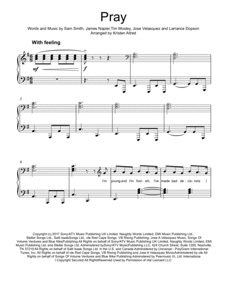 Free Sheet Music Pray Sam Smith Intermediate Piano