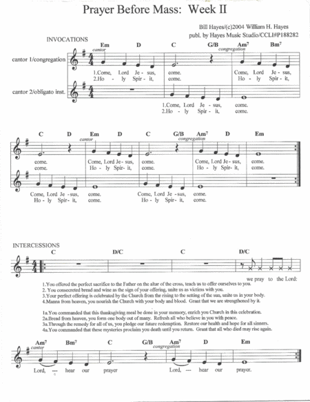 Prayer Before Mass Week Ii Sheet Music