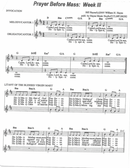 Free Sheet Music Prayer Before Mass Week Iii