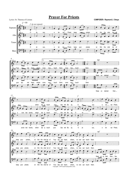 Free Sheet Music Prayer For Priests