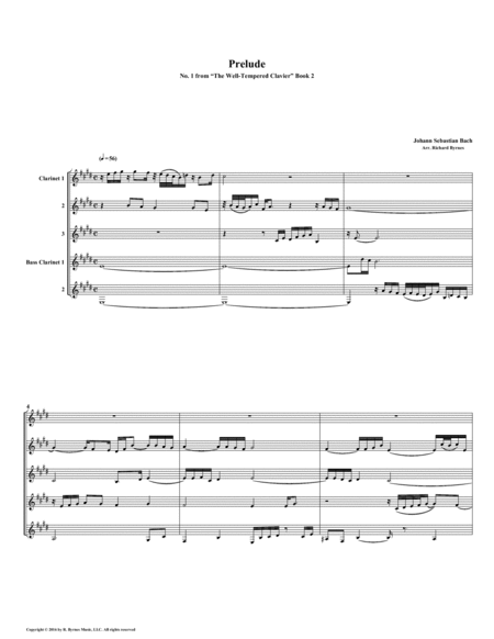 Prelude 01 From Well Tempered Clavier Book 2 Clarinet Quintet Sheet Music