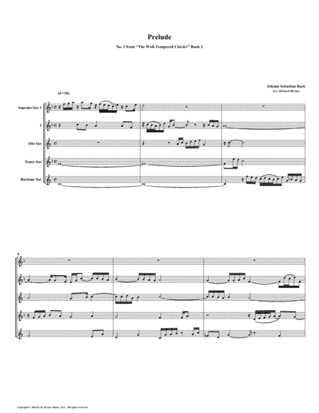 Prelude 01 From Well Tempered Clavier Book 2 Saxophone Quintet Sheet Music