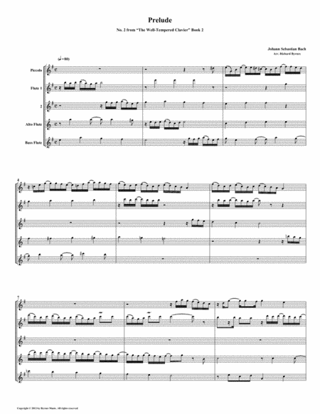 Free Sheet Music Prelude 02 From Well Tempered Clavier Book 2 Flute Quintet