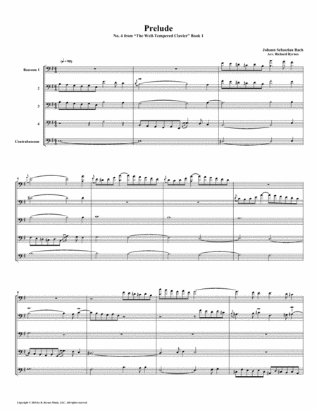 Prelude 04 From Well Tempered Clavier Book 1 Bassoon Quintet Sheet Music