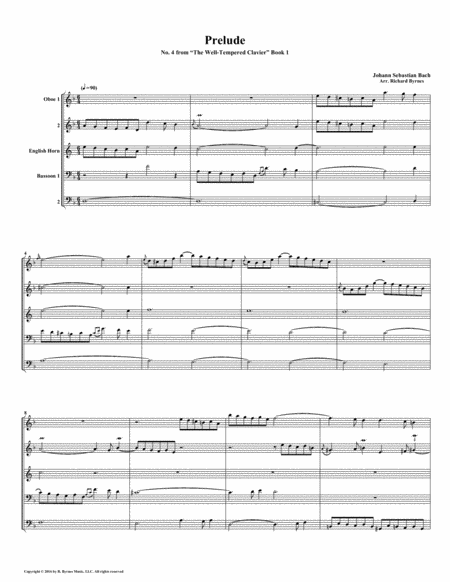 Prelude 04 From Well Tempered Clavier Book 1 Double Reed Quintet Sheet Music